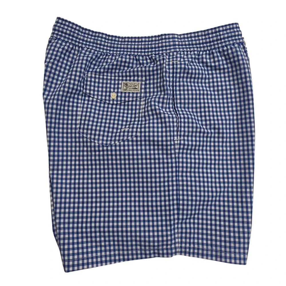 Polo by Ralph Lauren Blue & White Gingham Drawstring Swim Trunks